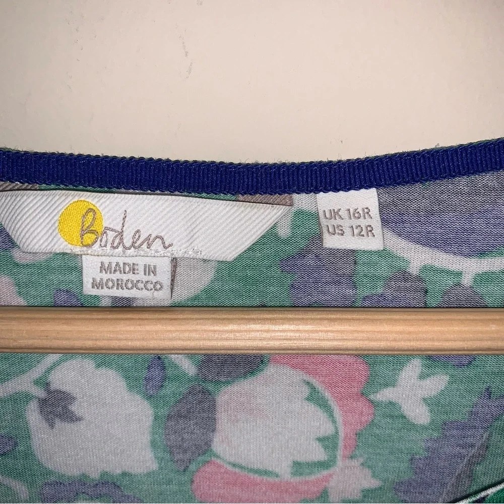 BODEN Dress Womens 12 Amelie Floral Green Jersey Soft Paisley Comfortable Summer - Picture 7 of 11